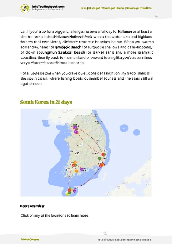 example page 4 from our offline Travel Guide for South Korea